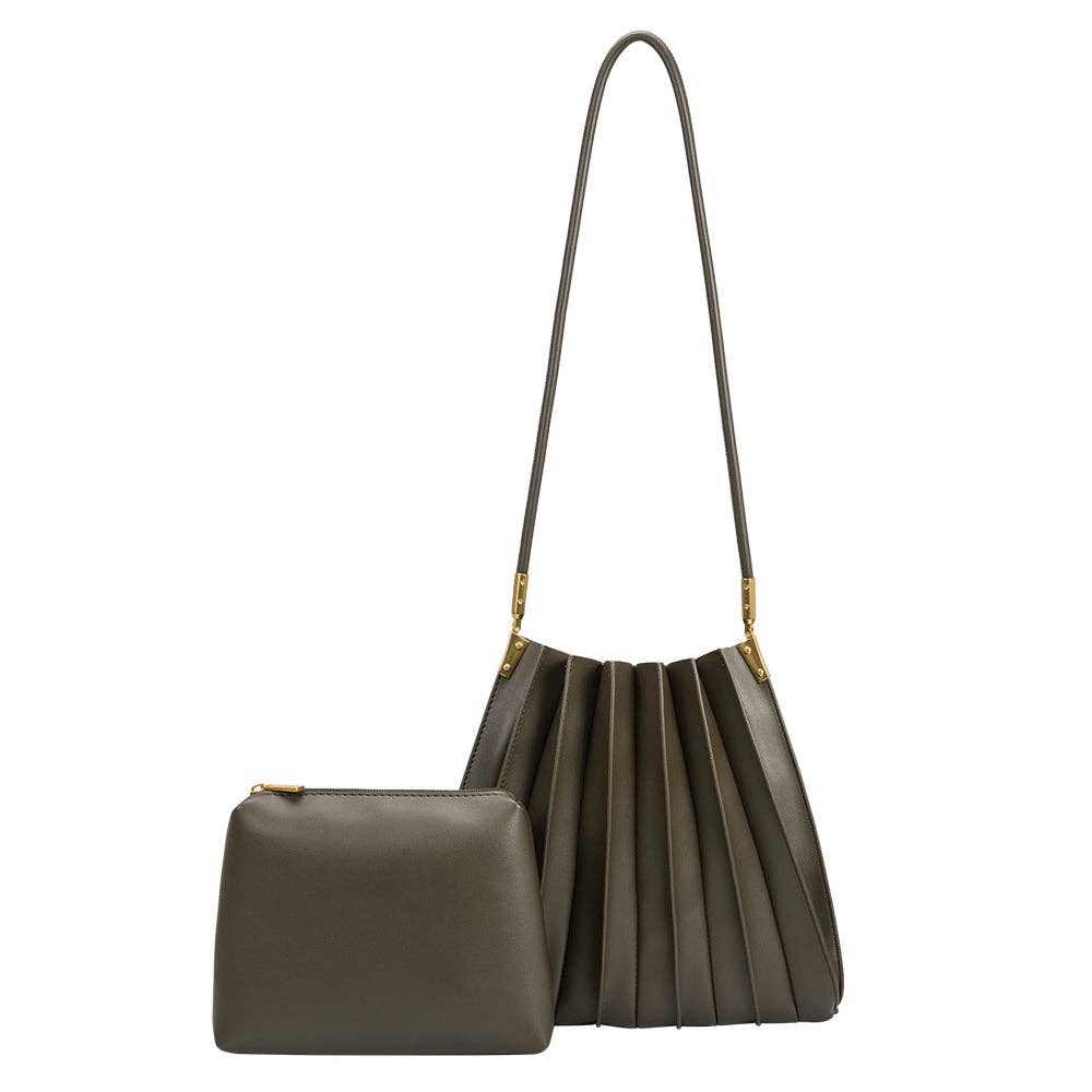 Carrie Olive Pleated Vegan Shoulder Bag Pre-Order 11/15