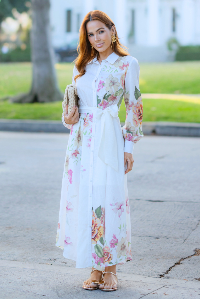 Print Long Sleeve Button Down Maxi