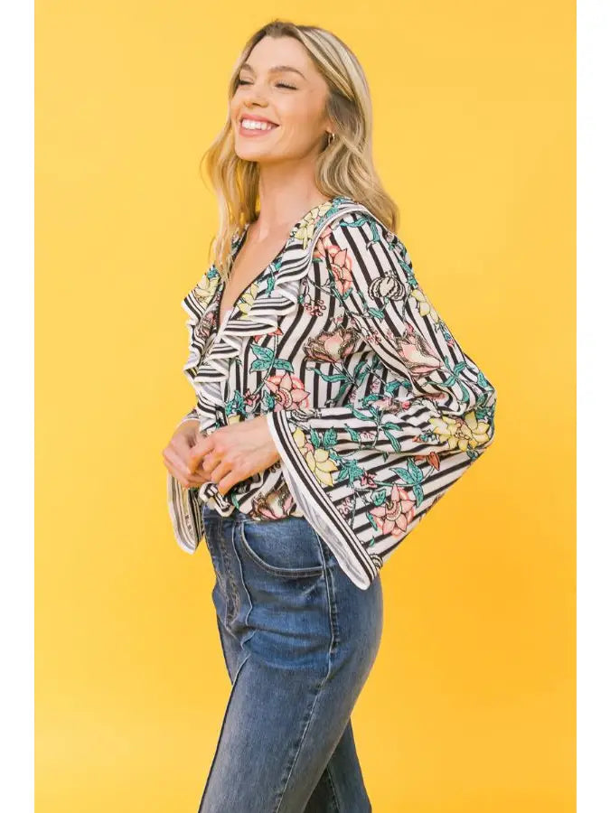 Ruffled Floral Stipe Top