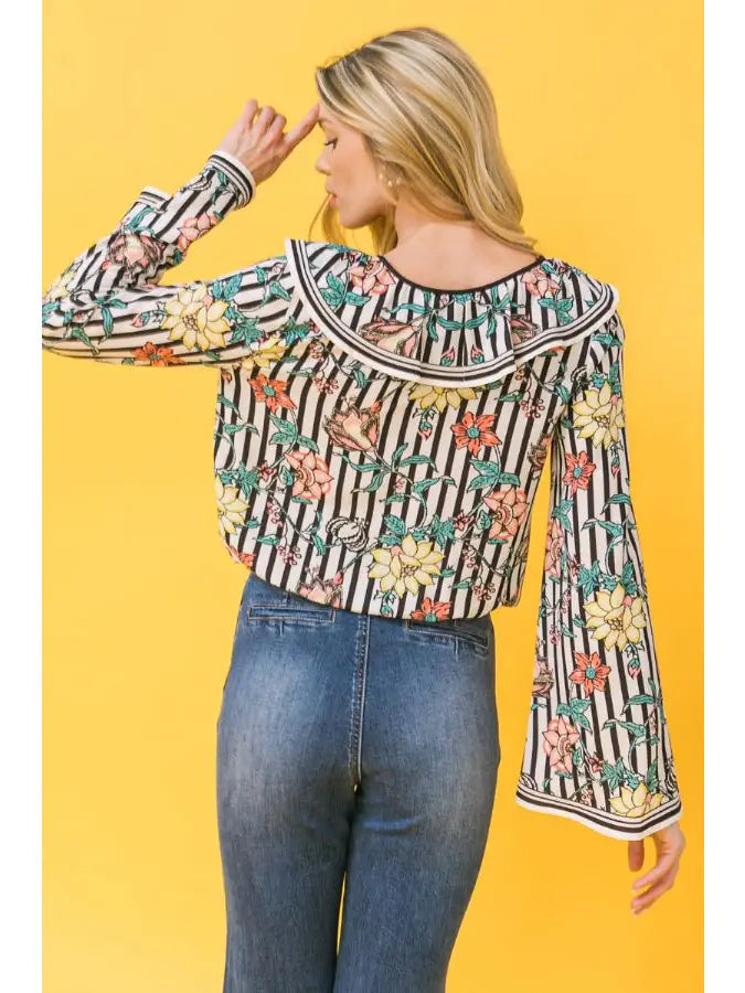 Ruffled Floral Stipe Top