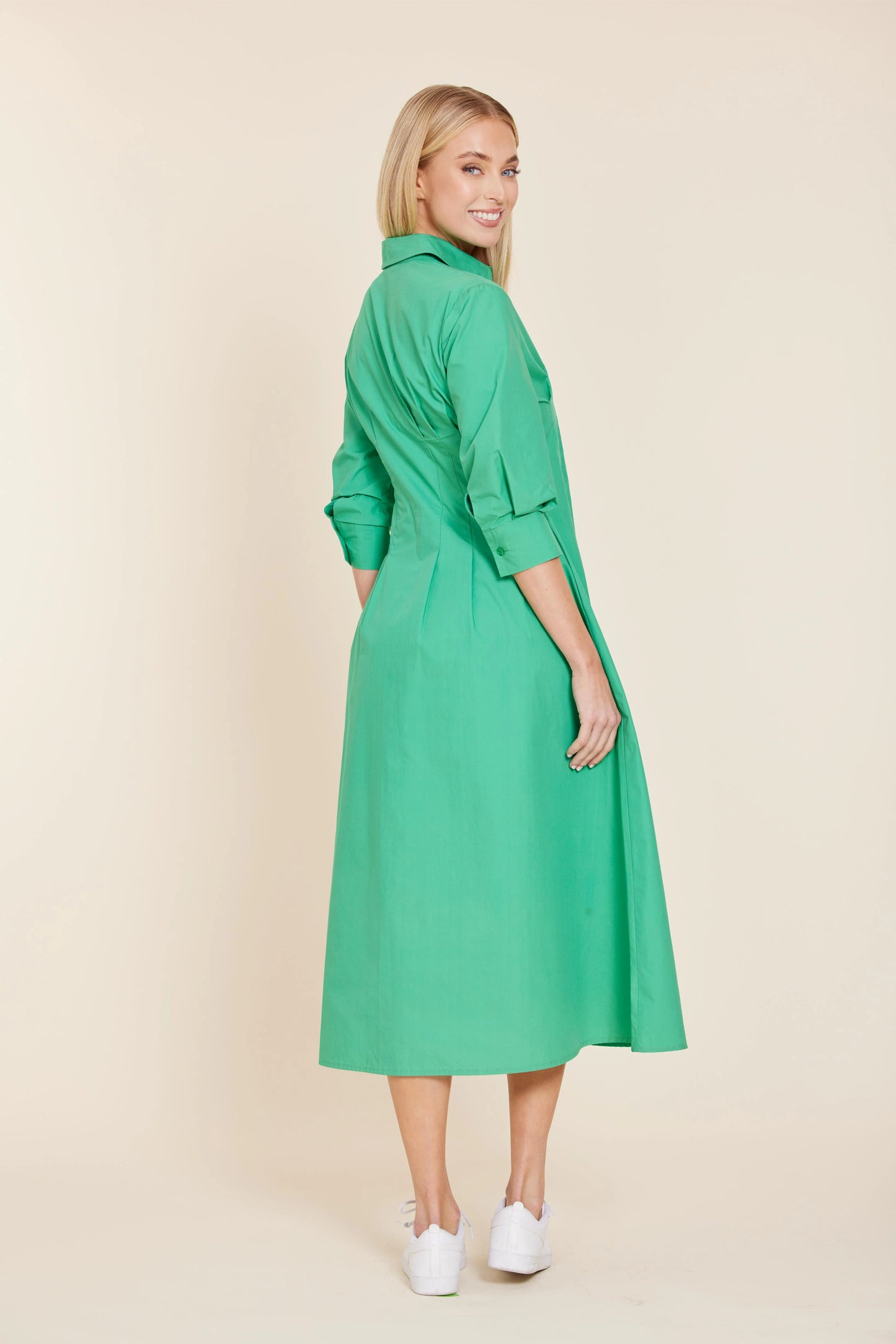 Poplin 3/4 Sleeve Darted Dress
