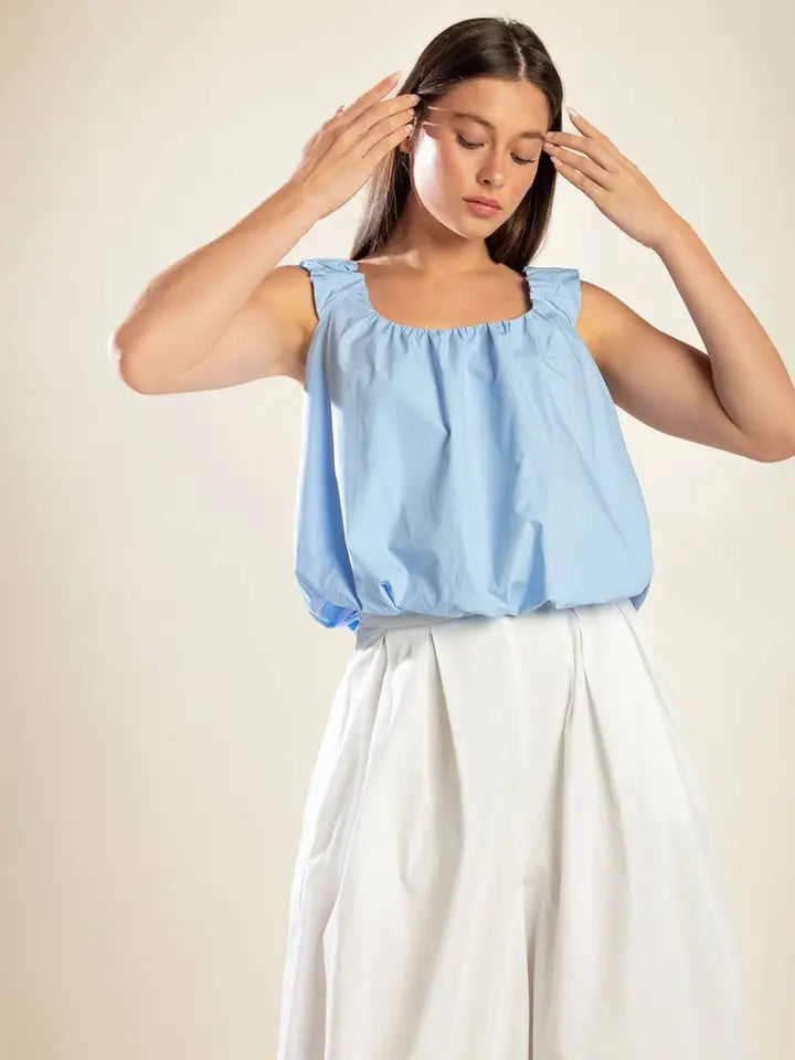 Sleeveless Woven Tank Puff Top
