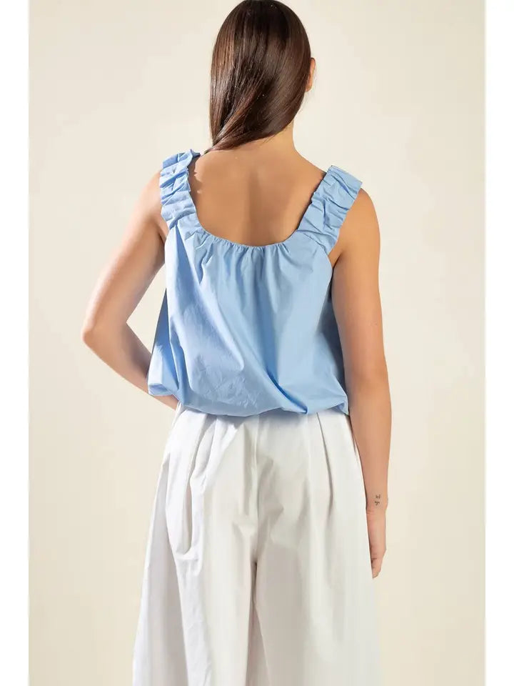 Sleeveless Woven Tank Puff Top