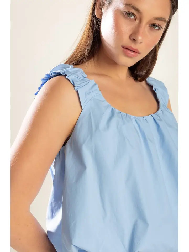 Sleeveless Woven Tank Puff Top