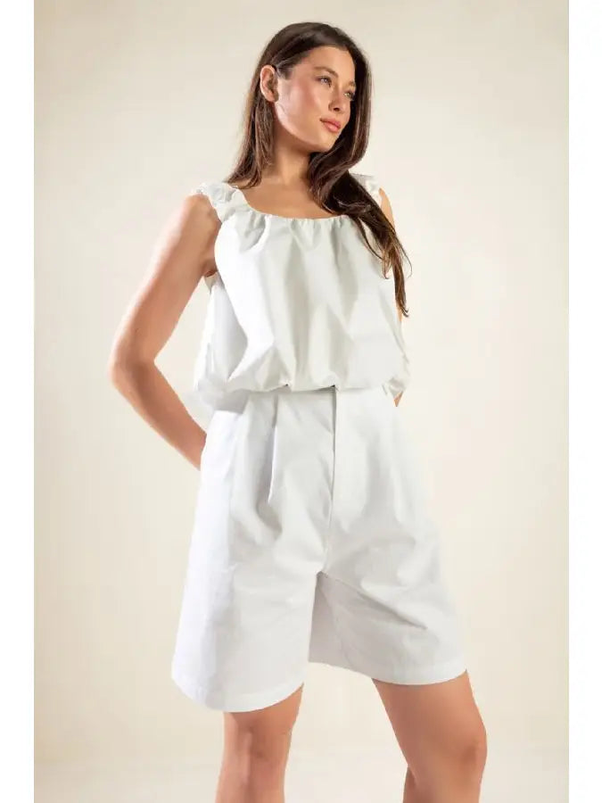 Sleeveless Woven Tank Puff Top
