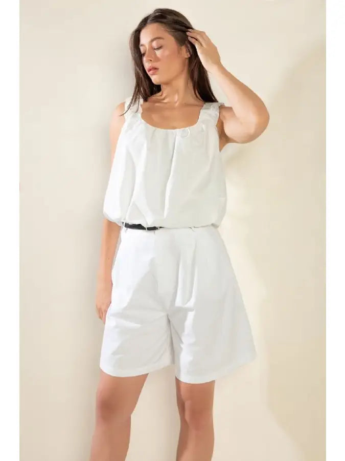 Sleeveless Woven Tank Puff Top