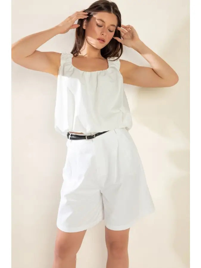 Sleeveless Woven Tank Puff Top