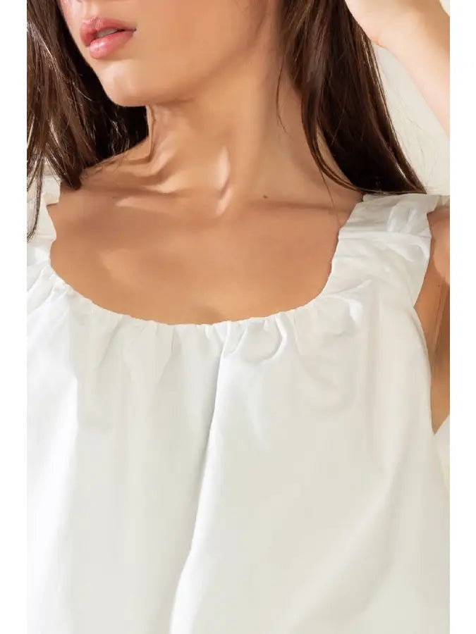 Sleeveless Woven Tank Puff Top