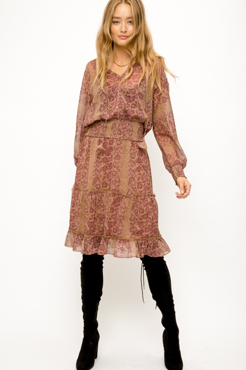 Snake Skin Printed Tiered Skirt