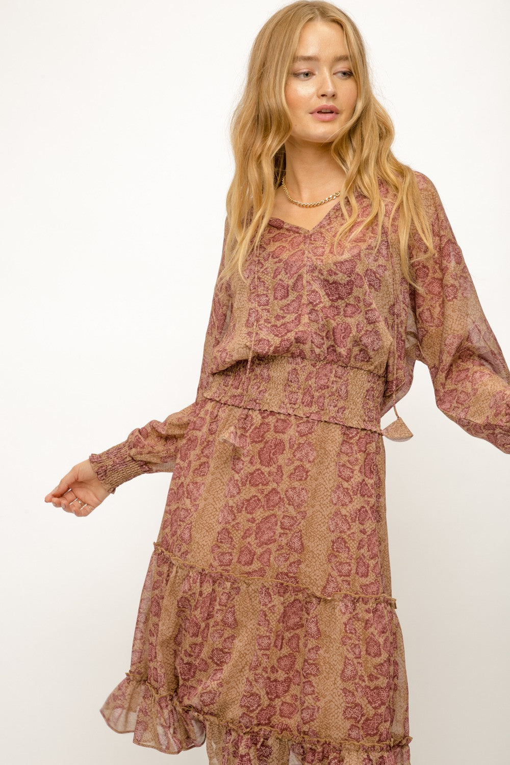 Snake Skin Printed Tiered Skirt