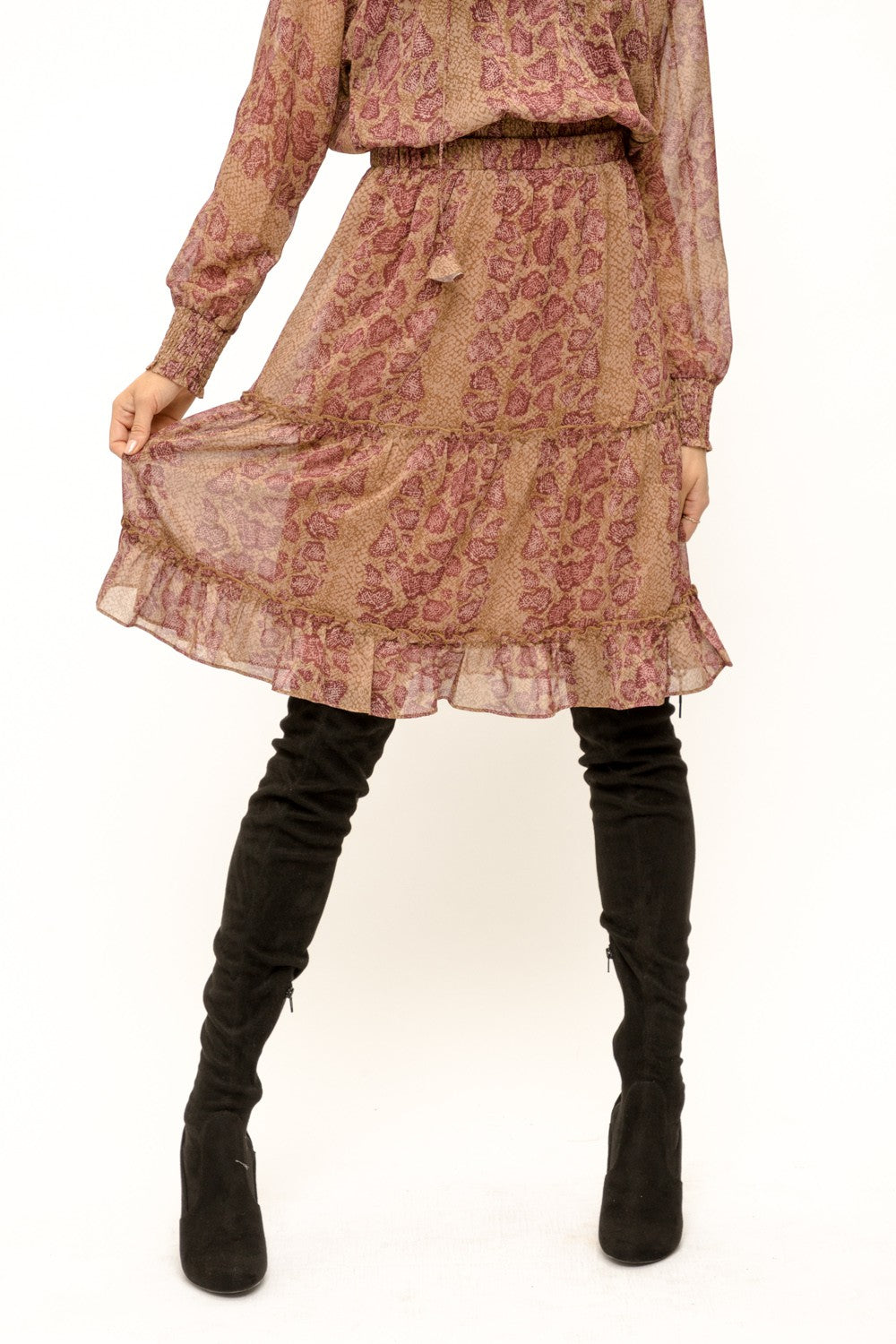 Snake Skin Printed Tiered Skirt