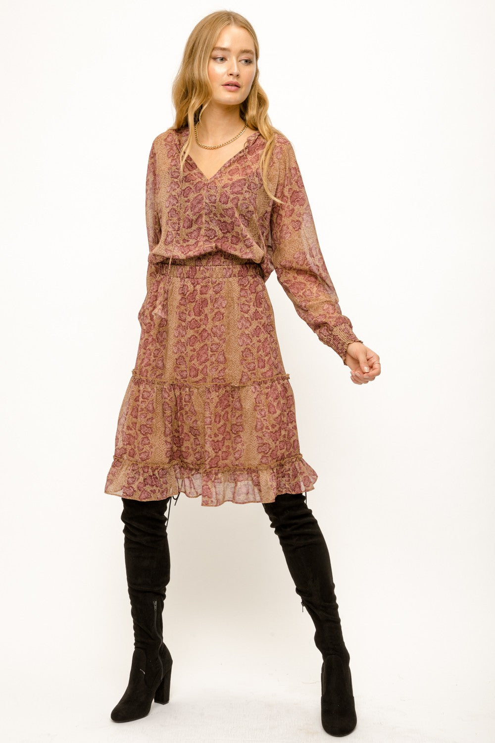 Snake Skin Printed Tiered Skirt