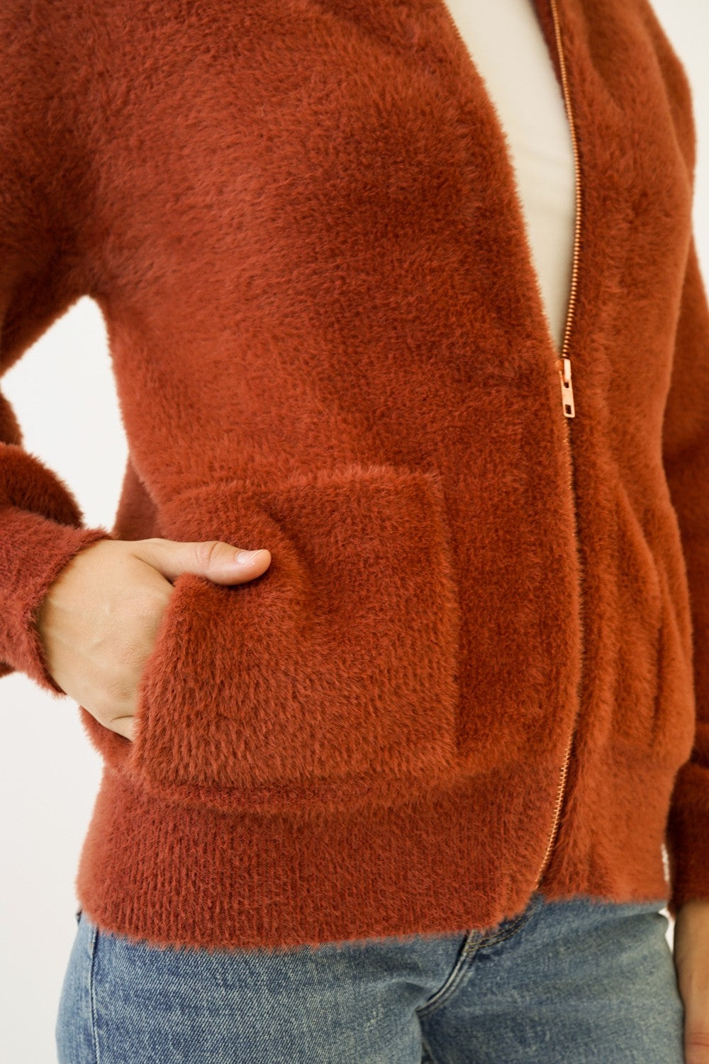 Eyelash Cozy Zip Front Bomber Jacket
