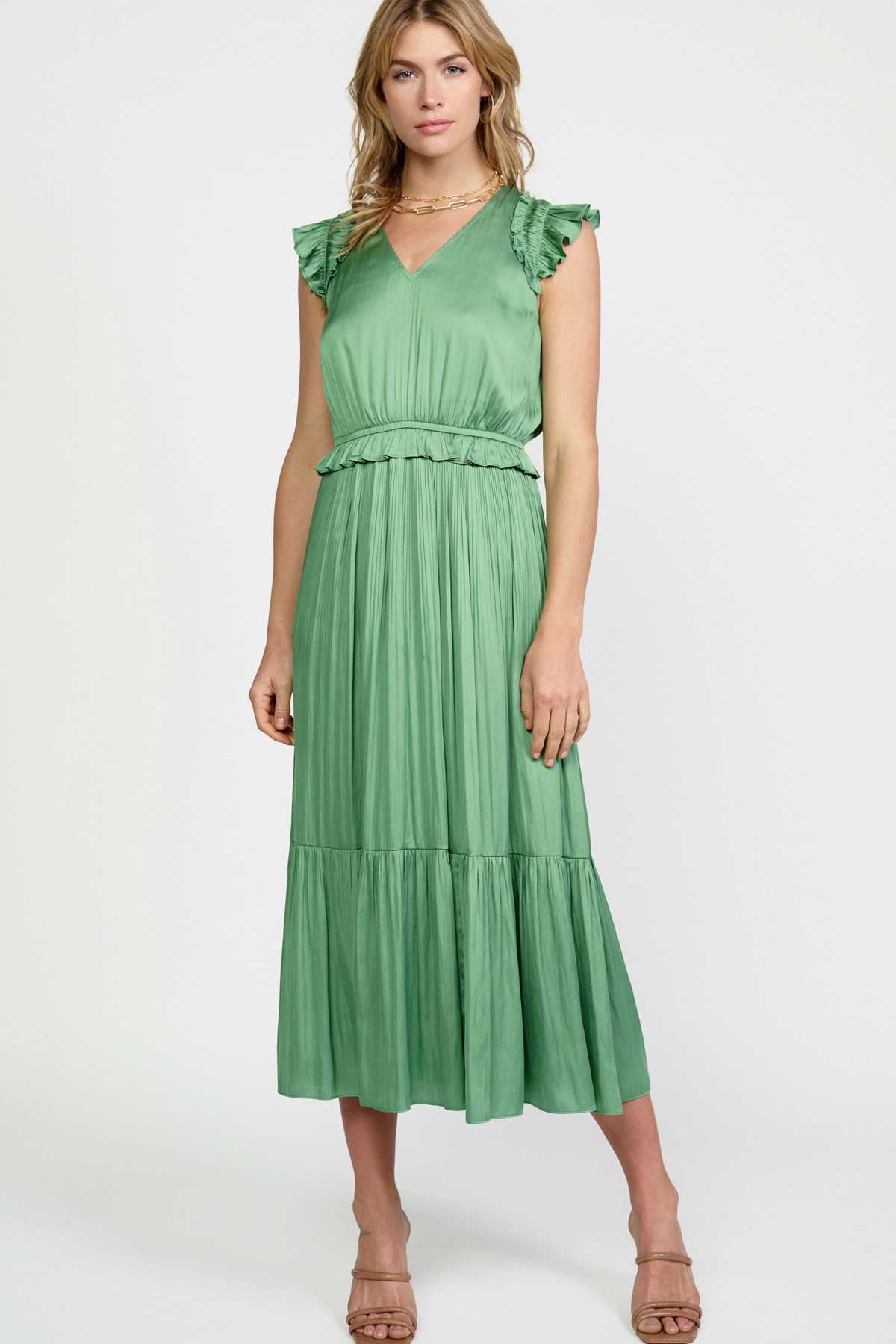 Ruffle Flutter Sleeve Midi Dress