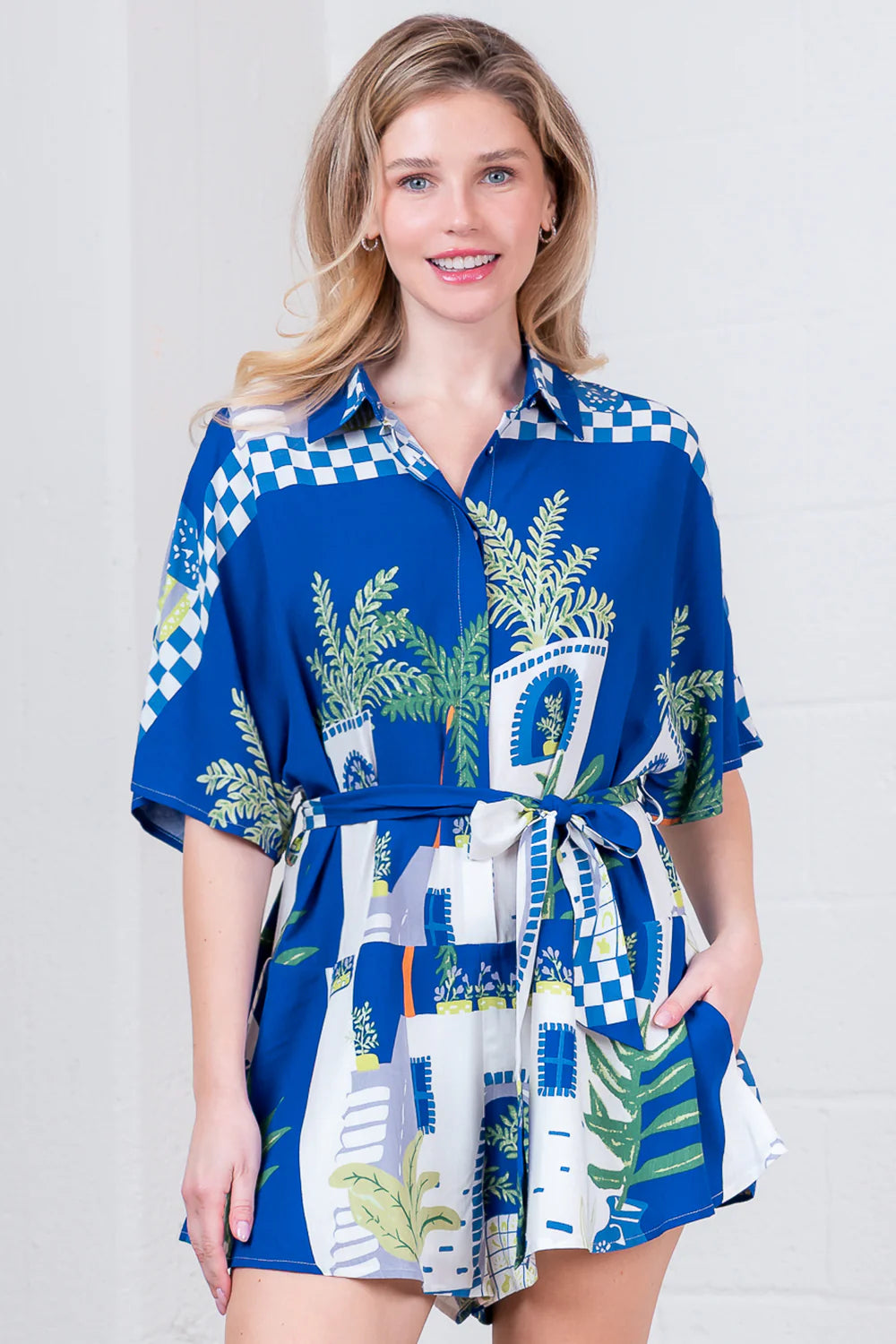 Romper Button-down S/S Blue Multi