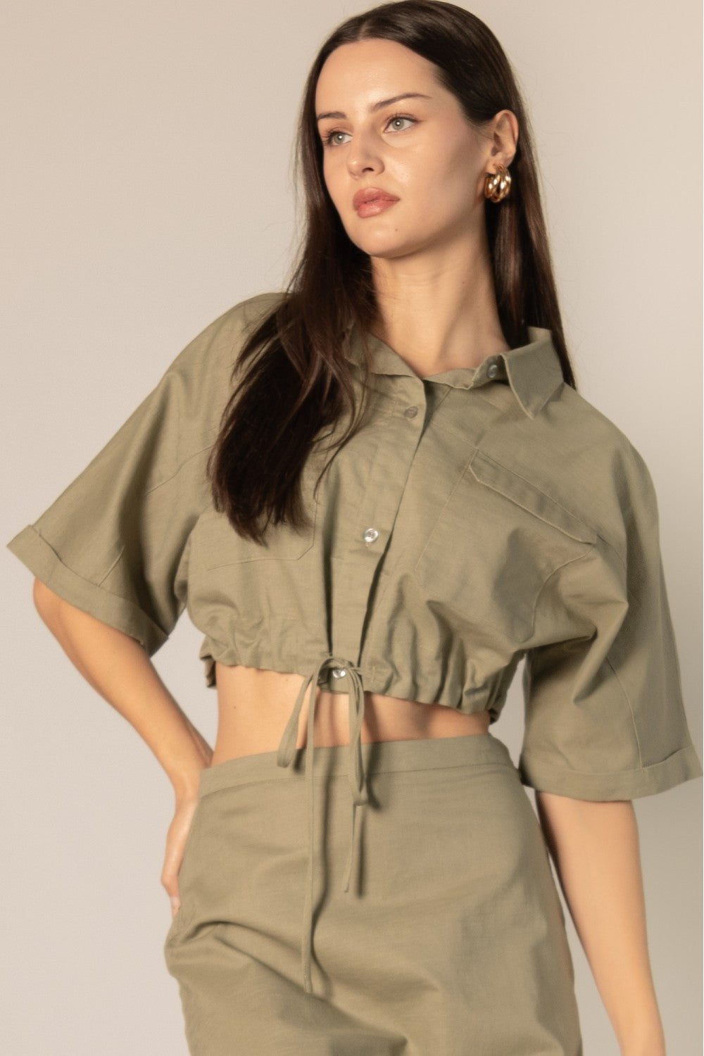 Linen Blend Cargo Skirt