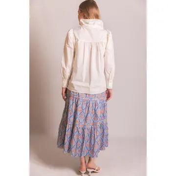 Ruffled Collar Gathered Cream Shirt
