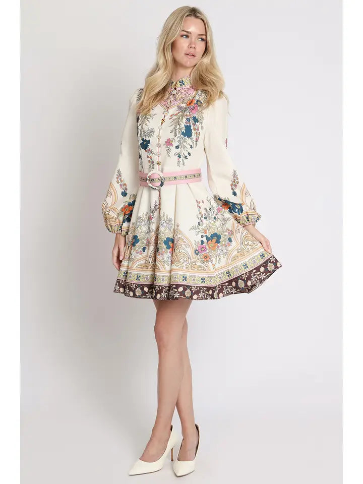 L/S Floral Multi Button Detail Dress