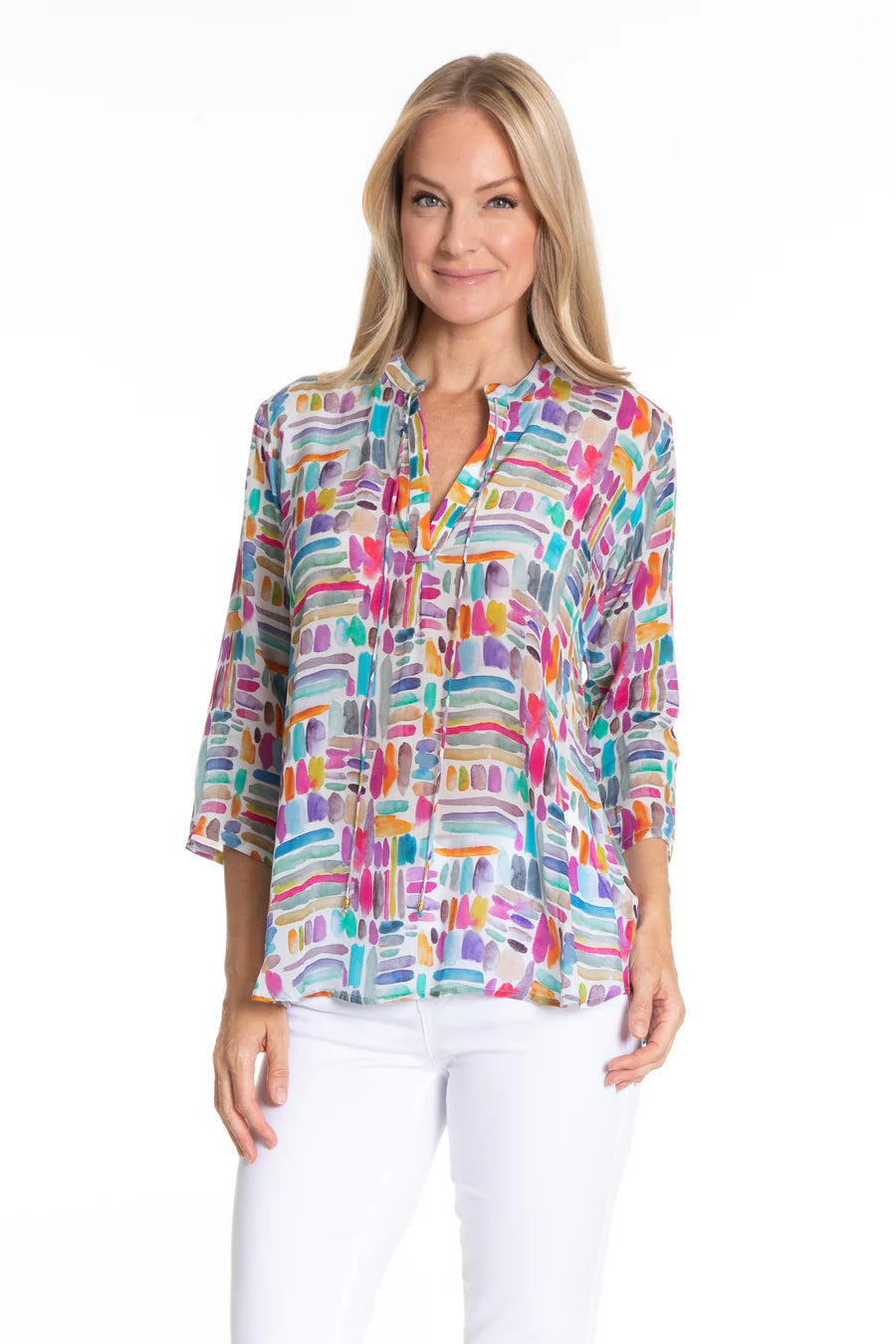 Colorful Brushstrokes - V-Neck with Tassel