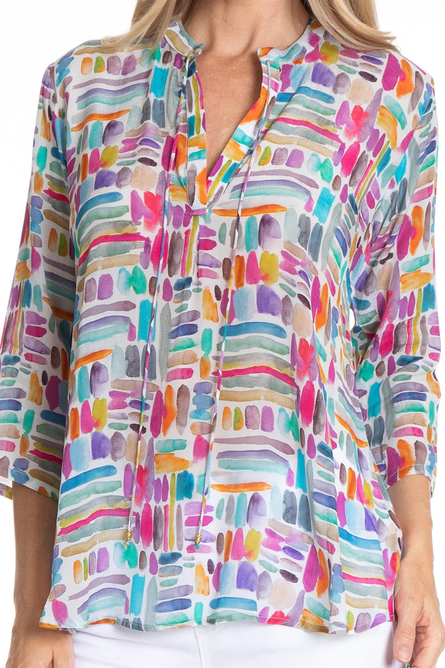 Colorful Brushstrokes - V-Neck with Tassel