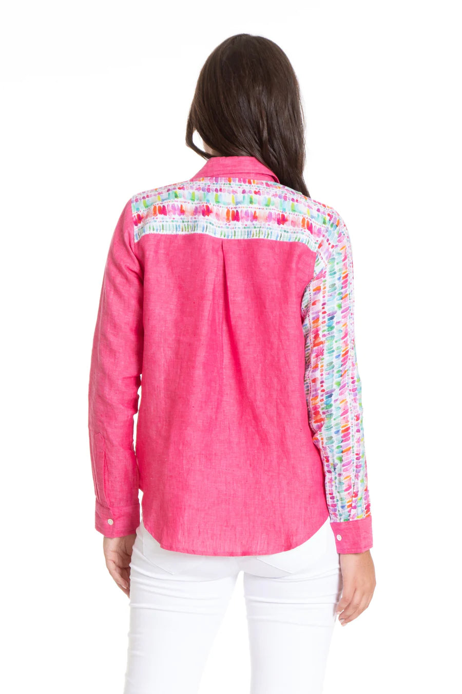 Button-up Top with Roll up Tab Sleeve/ Mix Media