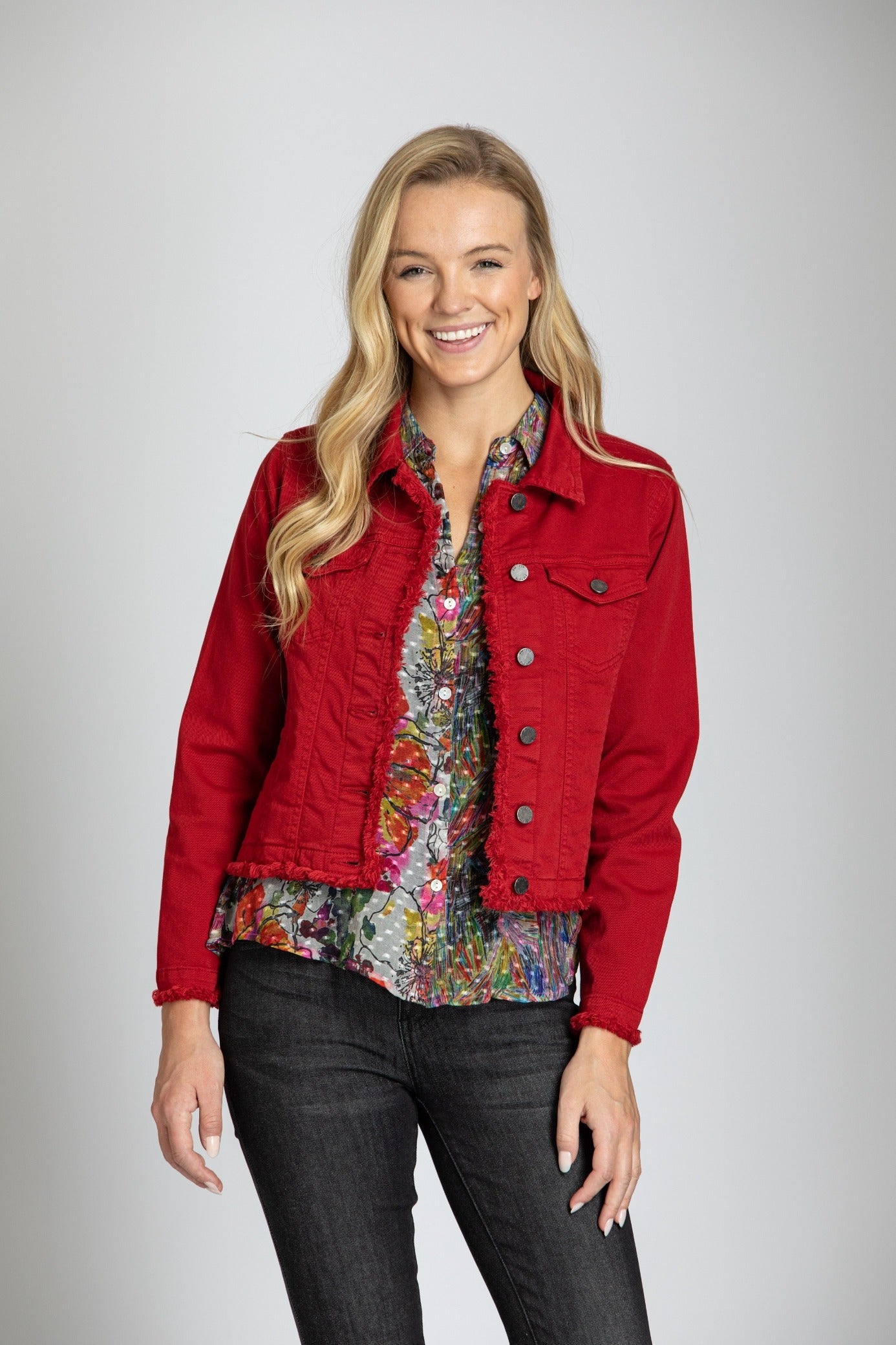 Denim Jacket W/Frayed Trim