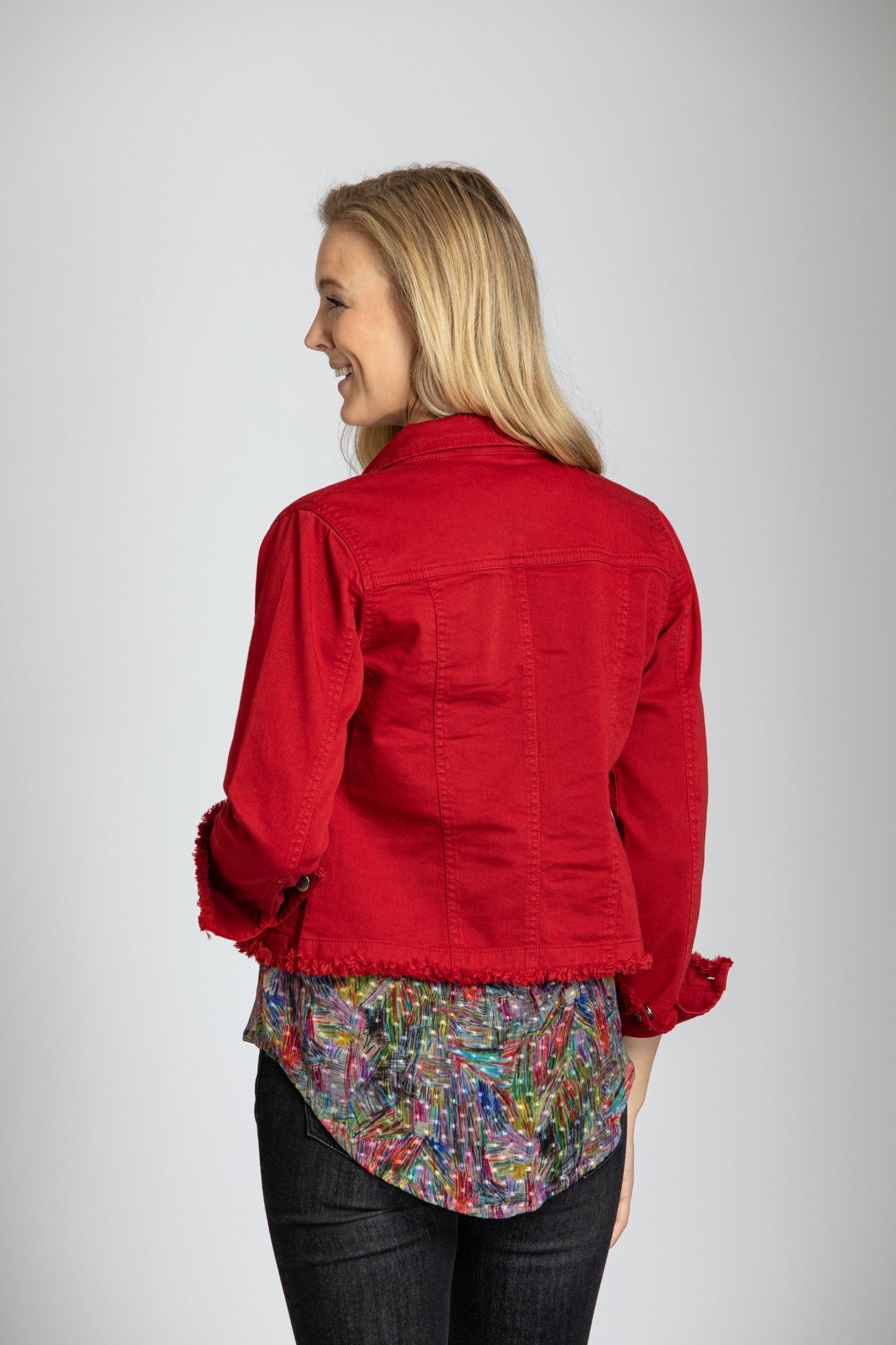 Denim Jacket W/Frayed Trim
