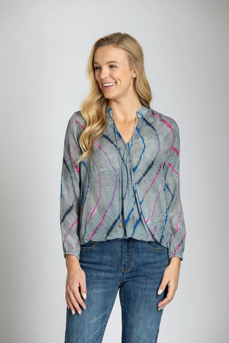 Shibori Waves Print - Crossover Top With Tassel