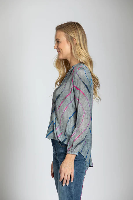 Shibori Waves Print - Crossover Top With Tassel