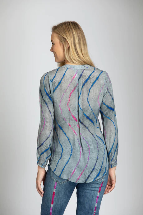Shibori Waves Print - Crossover Top With Tassel