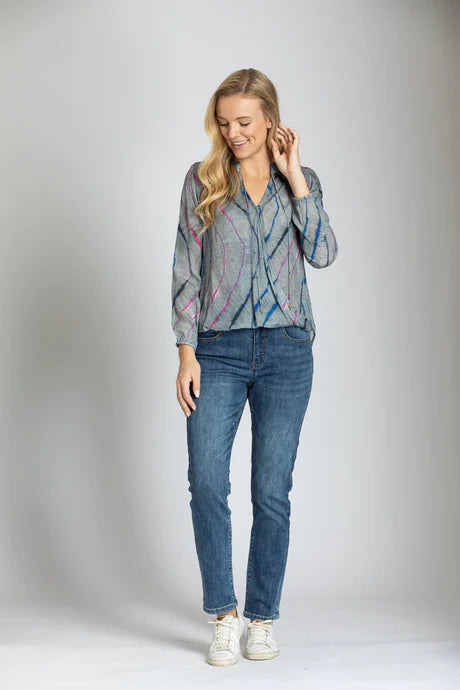 Shibori Waves Print - Crossover Top With Tassel