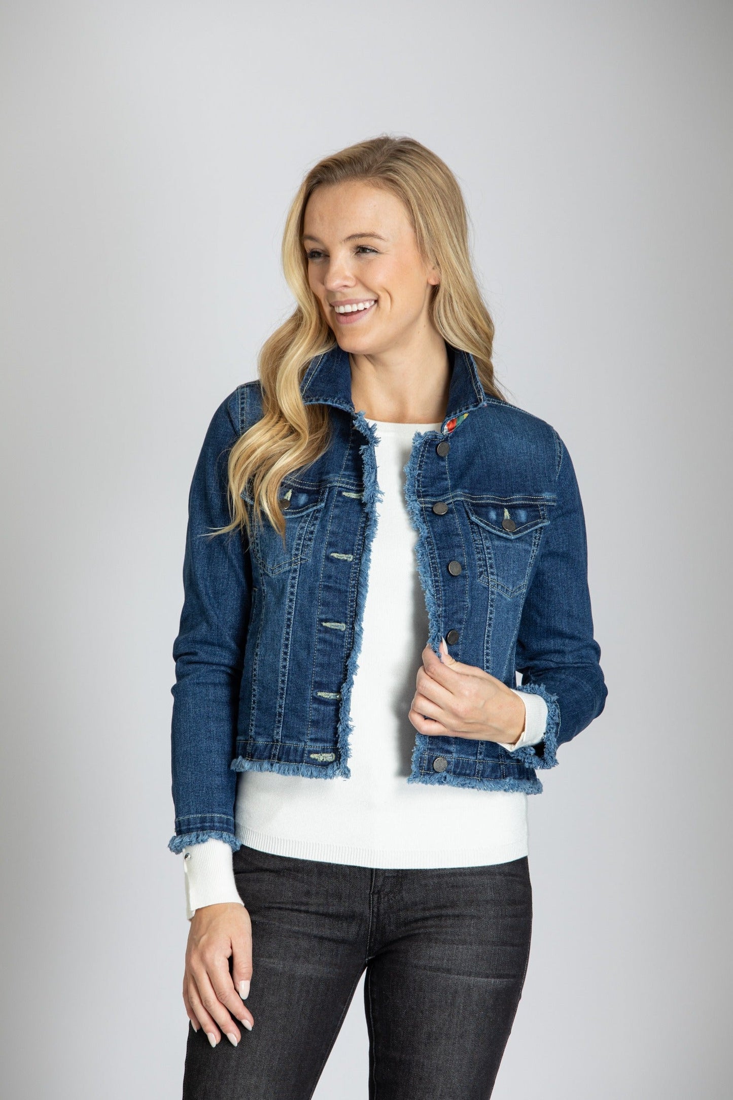 Denim Jacket W/Abstract Print Back Panel