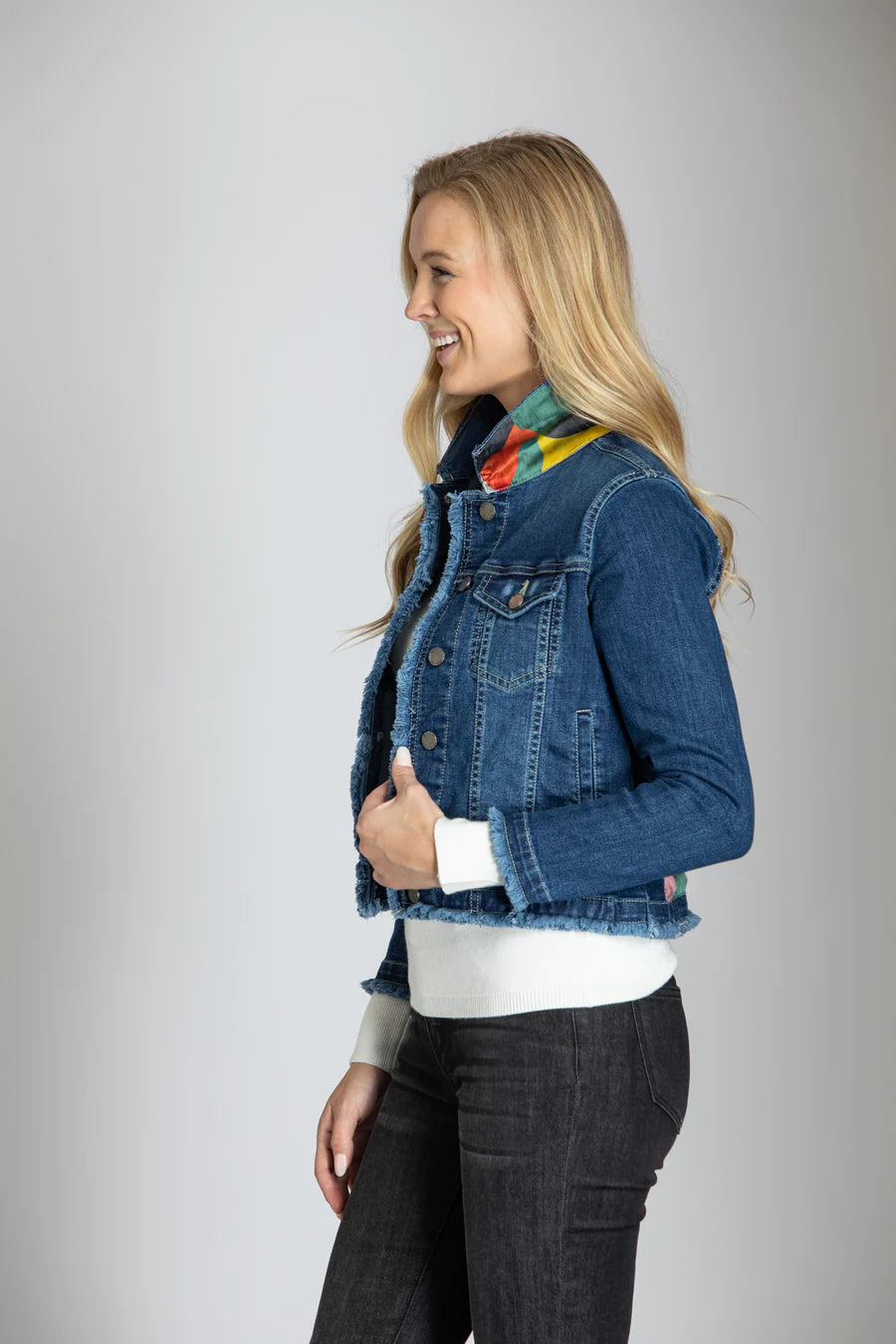 Denim Jacket W/Abstract Print Back Panel