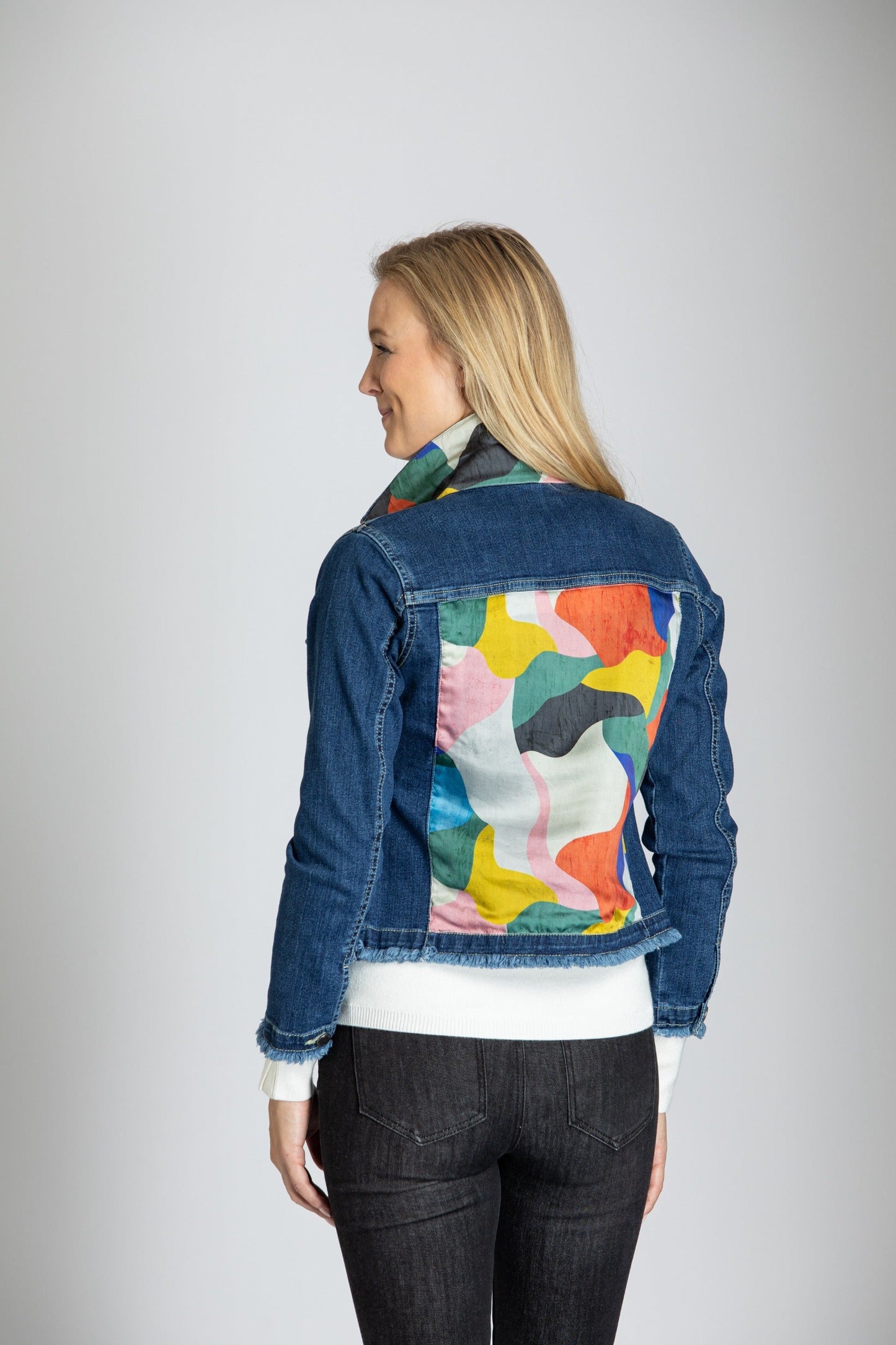 Denim Jacket W/Abstract Print Back Panel