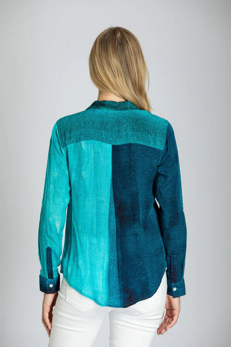 Ombre/ Dip-dye Button-up Top With Roll-up Tab Sleeve