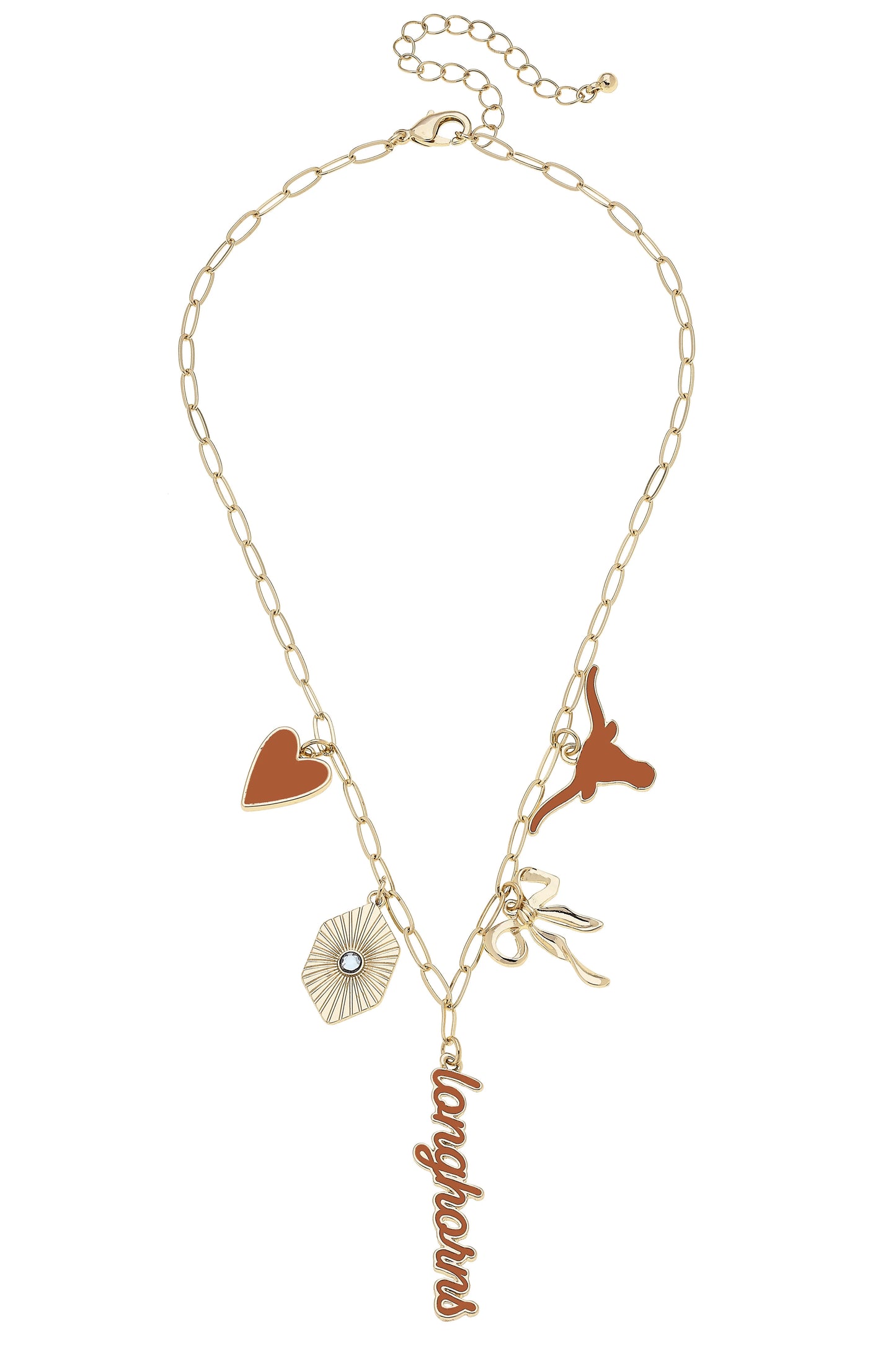 Texas Longhorns Paper Clip Charm Collector Necklace in Shiny Gold 26266N