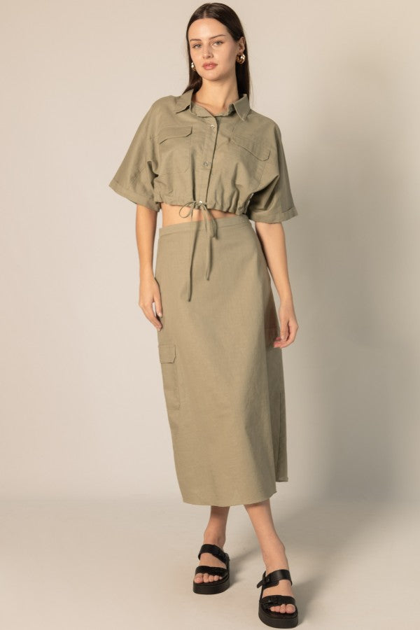 Linen Blend Cargo Skirt