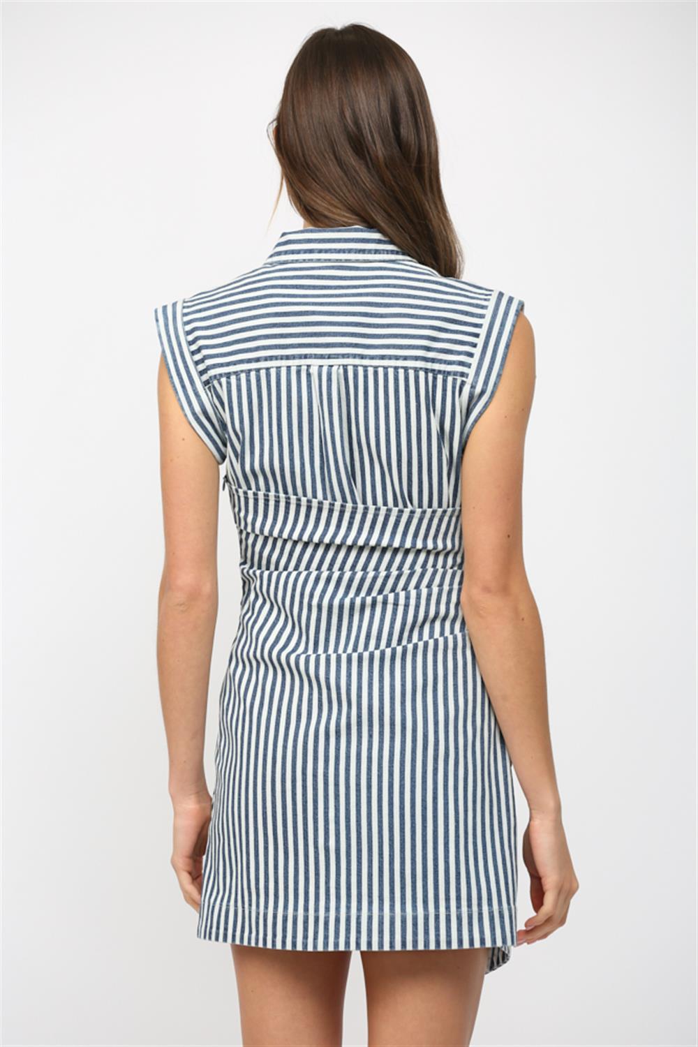 Asymmetric Blue/ White Stripe Dress