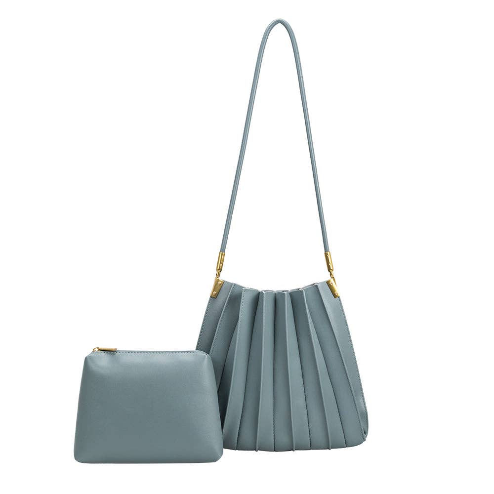 Carrie Slate Pleated Vegan Shoulder Bag