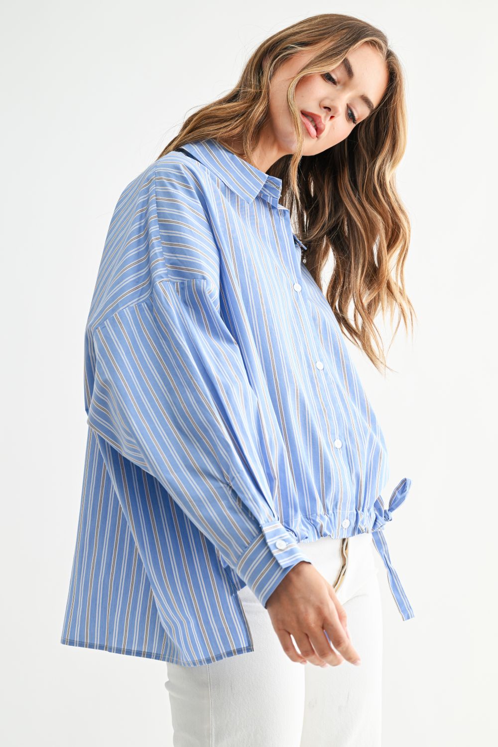 Jeff Stripe with front strings Blouse