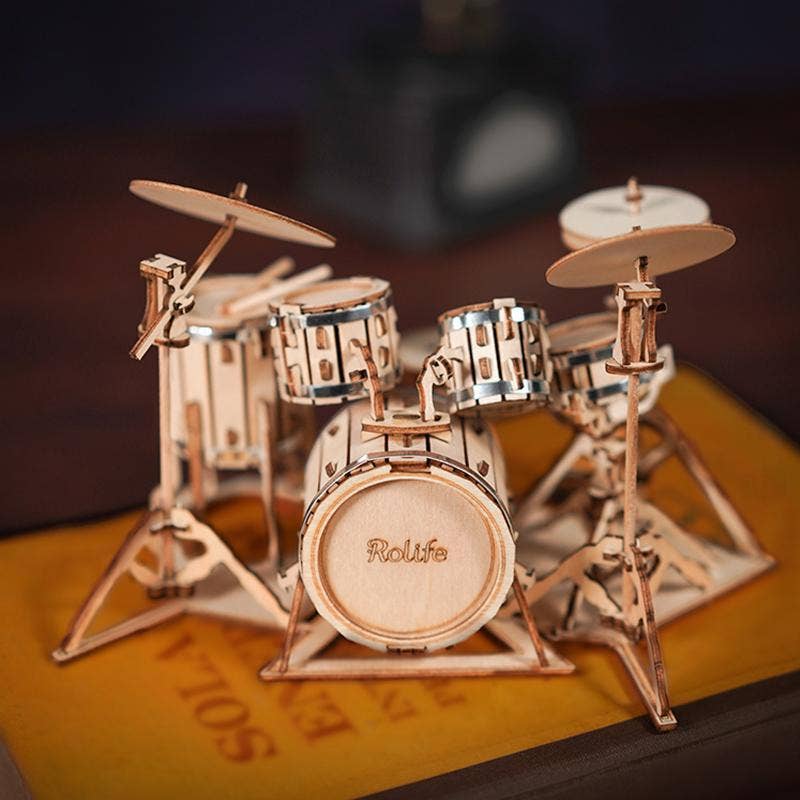 3D Laser Cut Wooden Puzzle: Drum Kit