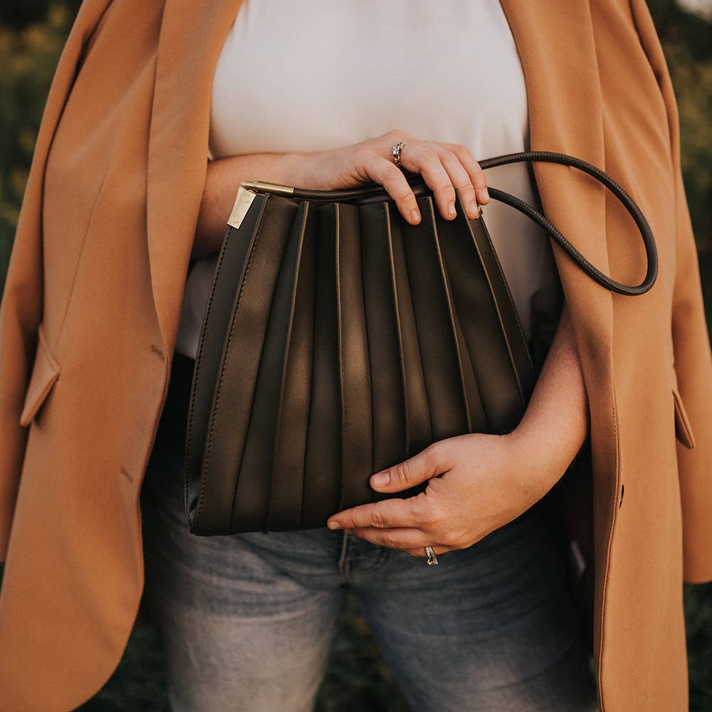 Carrie Olive Pleated Vegan Shoulder Bag Pre-Order 11/15