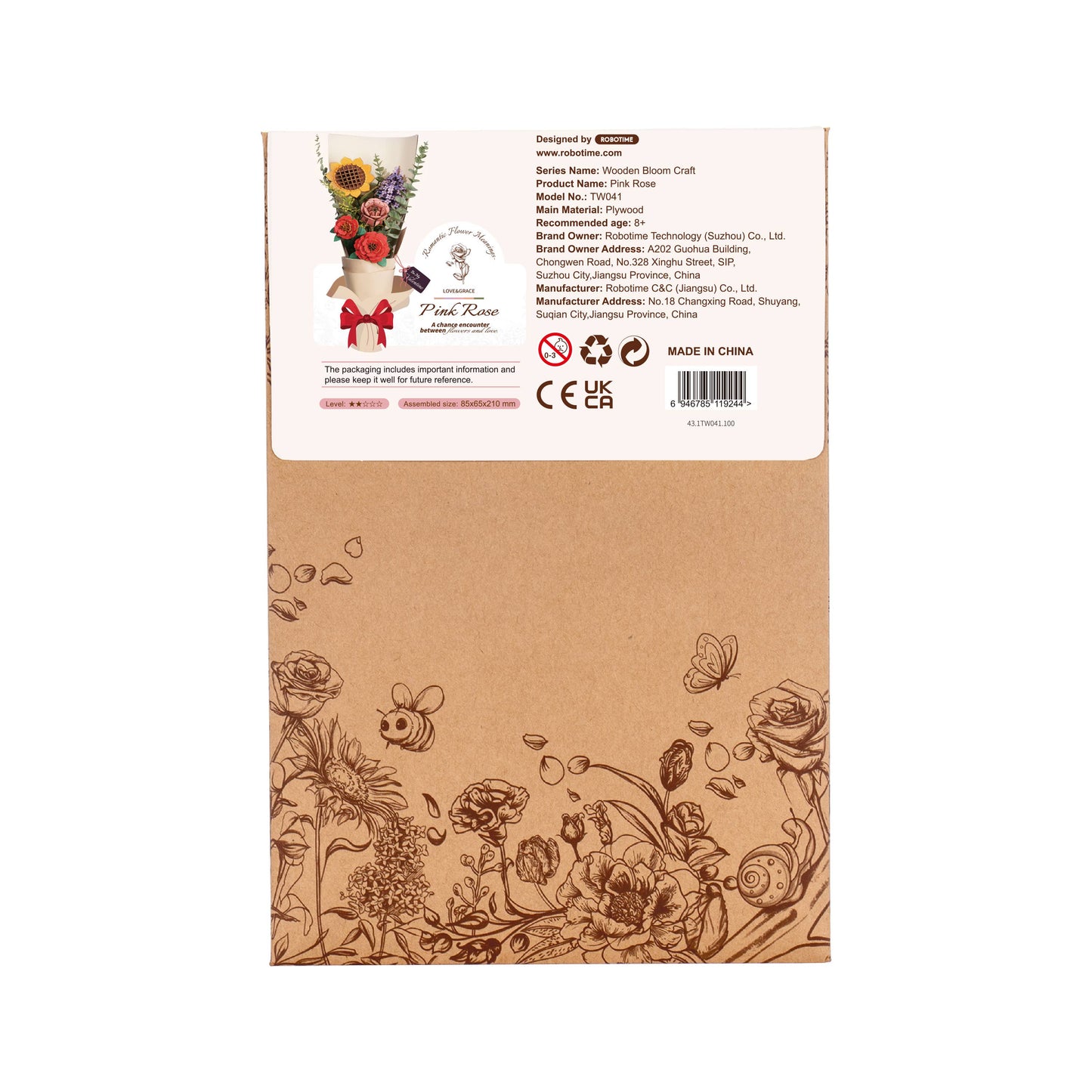 TW041 Pink Rose Robotime Rowood DIY Wooden Flower 3D Puzzles