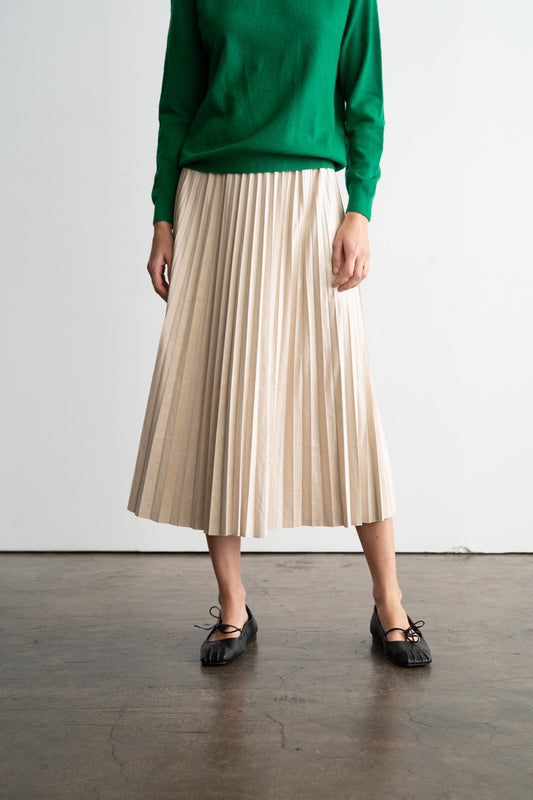 Elastic Waist Pleated Midi Skirt