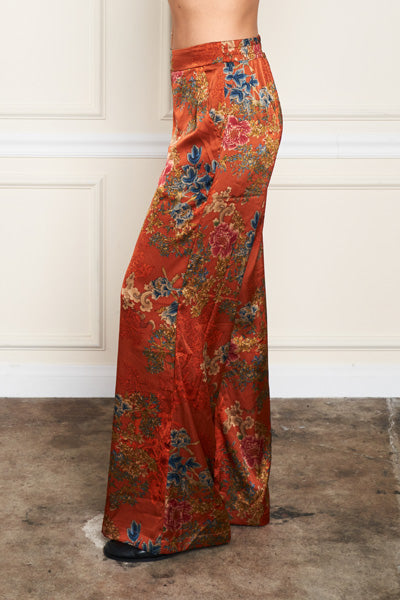 Rust Print Satin Palazzo Pant