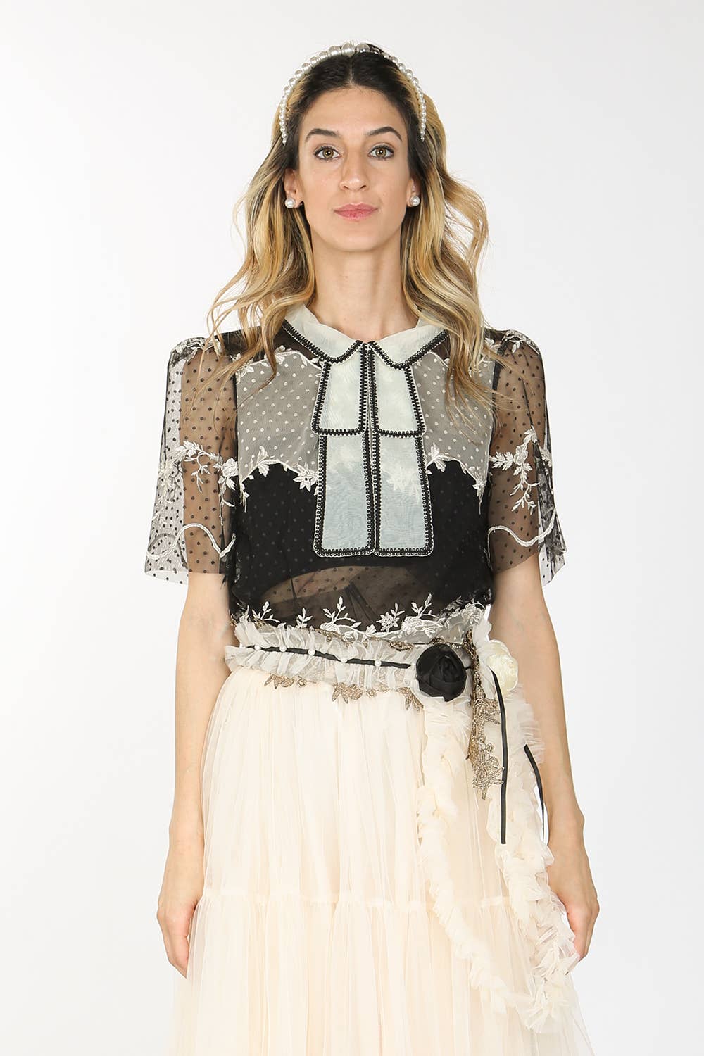 Polka Dot Sheer Mesh Blouse