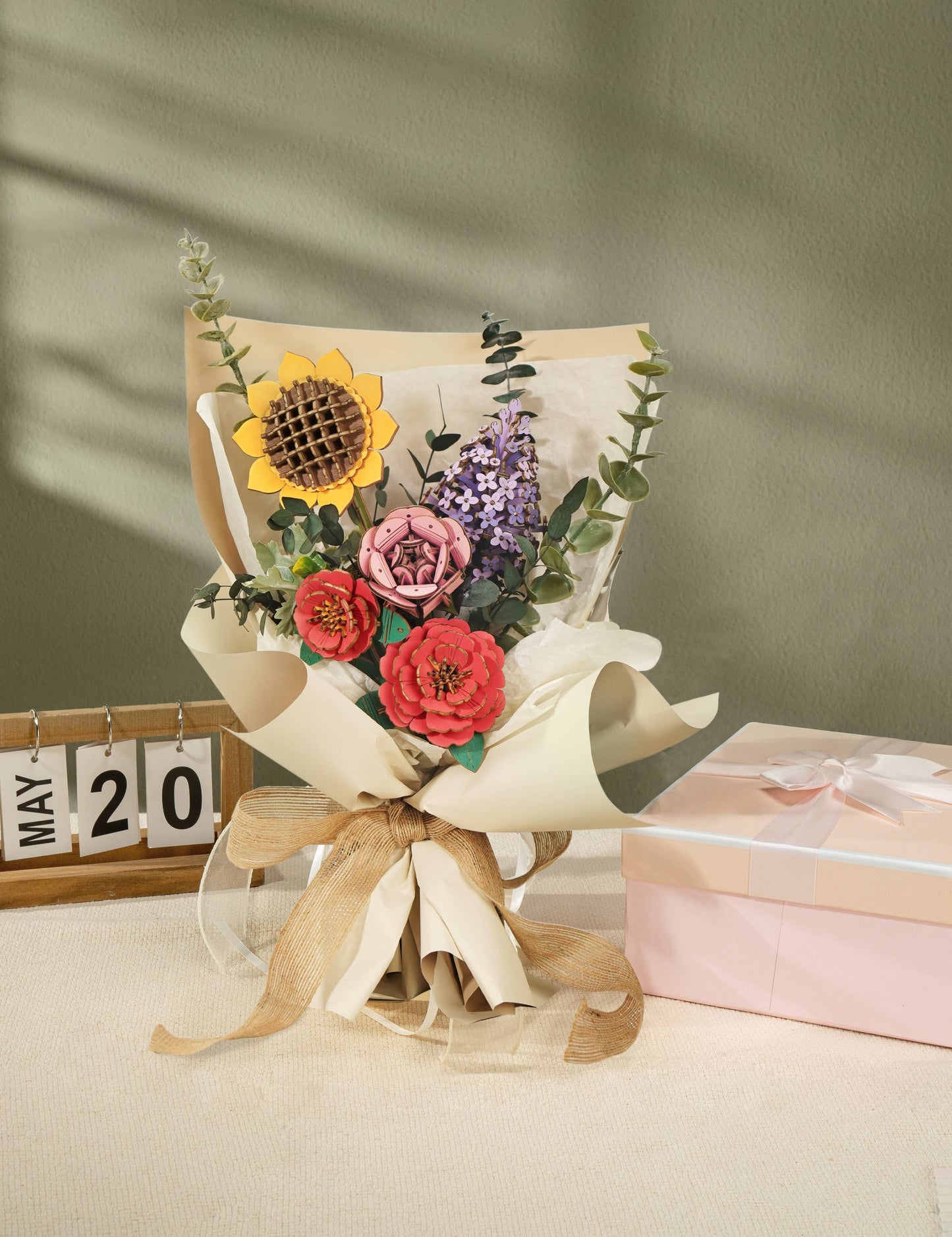 TW041 Pink Rose Robotime Rowood DIY Wooden Flower 3D Puzzles