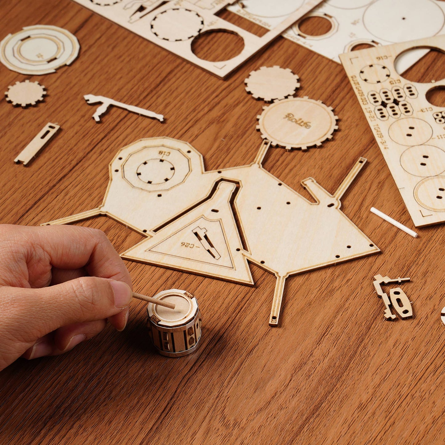 3D Laser Cut Wooden Puzzle: Drum Kit