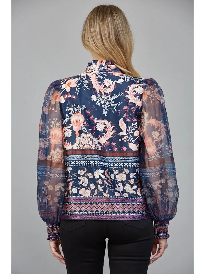 High Ruffled Neckline Blouse