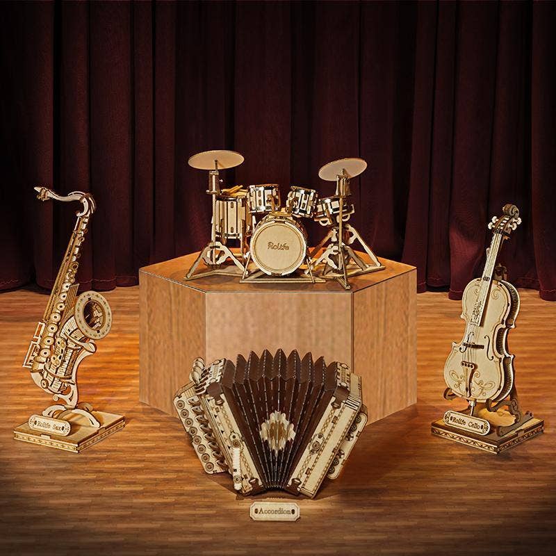 3D Laser Cut Wooden Puzzle: Drum Kit